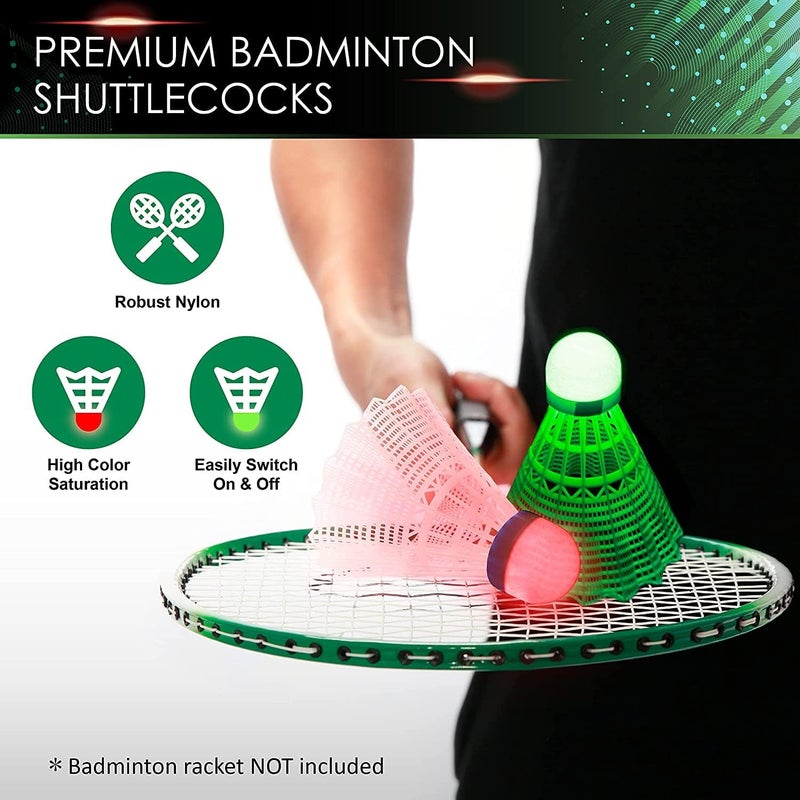 E-Jet Badminton Shuttlecocks, Badminton Birdies 4pcs - Lighting Glow in The Dark Night - Image 2